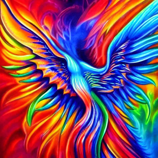 Prompt: beautiful phoenix colorful detailed airbrush painting