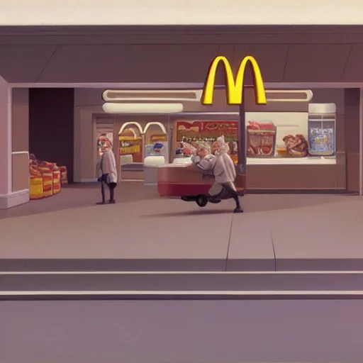 Image similar to ralph mcquarrie concept art of a mcdonalds