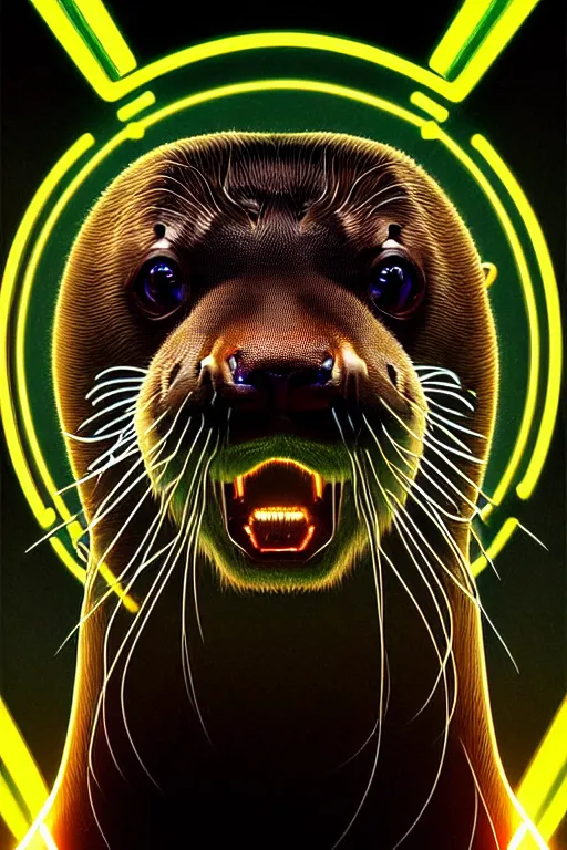 Image similar to symmetry!! portrait of a river otter, sci - fi, tech wear, glowing lights!! intricate, elegant, highly detailed, digital painting, artstation, concept art, smooth, sharp focus, illustration, art by artgerm and greg rutkowski and alphonse mucha