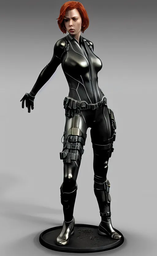 Image similar to black widow, bronze statue and silver, unreal engine, high detailed, holographic * *