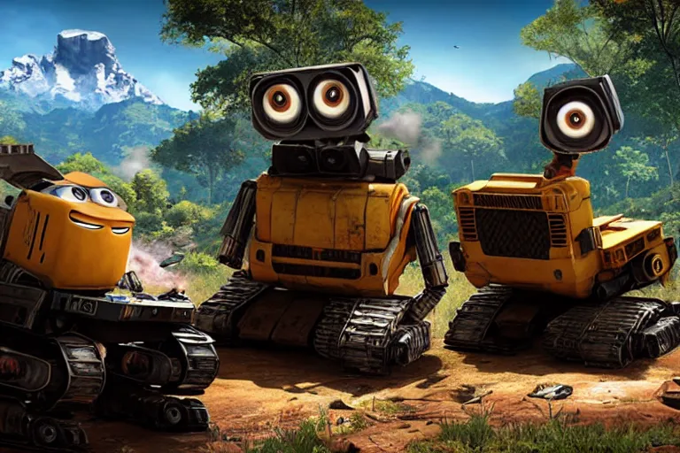 Prompt: wall - e in far cry 4, heavy detailed, ultra high definition quality, far cry 4 game engine graphics