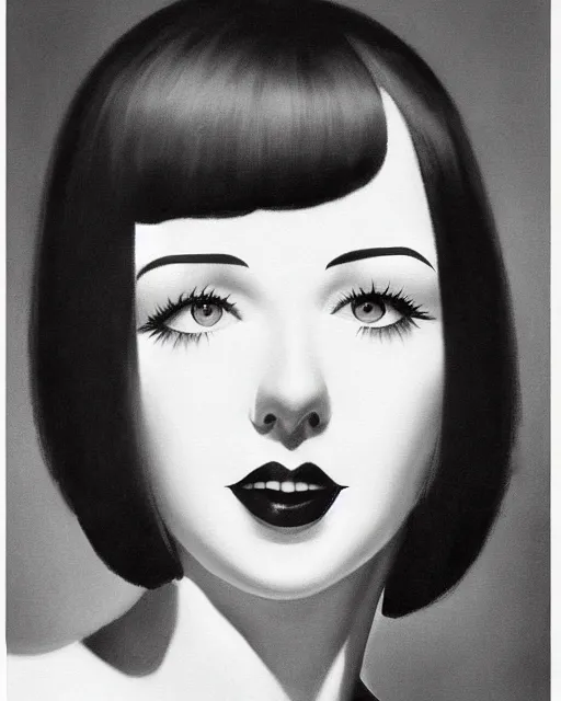 Prompt: colleen moore 3 4 years old, bob haircut, portrait painted by stanley artgerm, casting long shadows