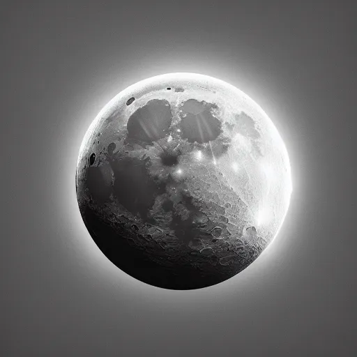 Image similar to moon logo futuristic monochrome, Volumetric lighting, hyperdetailed, high resolution, 8k, epic atmospheric smoke, dramatic lighting, trending on Artstation