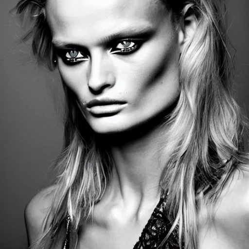 Image similar to portrait of young edita vilkeviciute, versace fashion show 2 0 1 1 spring summer backstage, makeup by pat mcgrath, detailed face, greg rutkowski, intricate, elegant, highly detailed,