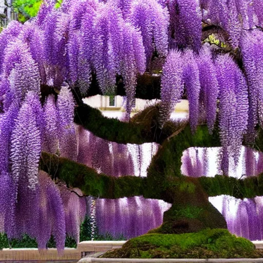 Prompt: a photo of a blooming wisteria bonsai tree, purple, cinematic, golden ratio, beautiful, 8k,