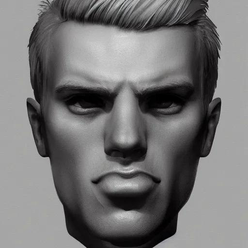 Image similar to a close up realistic portrait of a blonde man with chiseled jawline, edward hopper, trending on artstation