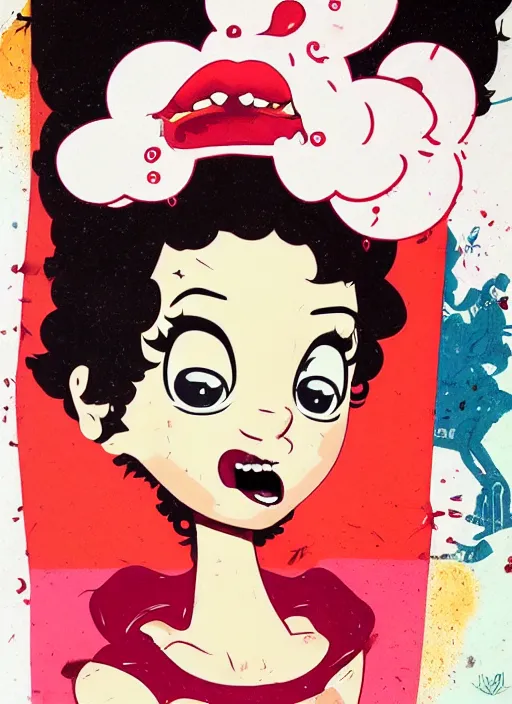 Image similar to bettyboop profile picture by sachin teng x ofwgkta, weed, marijuana, organic painting, hard edges, masterpiece, smoke, asymmetrical, matte paint, energetic