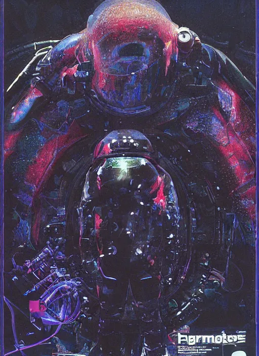 Image similar to astronauts in dark and empty void underwater - complex and hyperdetailed technical suit. reflection and dispersion materials. rays and dispersion of light. volumetric light. 5 0 mm, f / 3 2. noise film photo. flash photography. ultra realistic, wide angle. poster by wayne barlowe, hajime sorayama aaron horkey, craig mullins