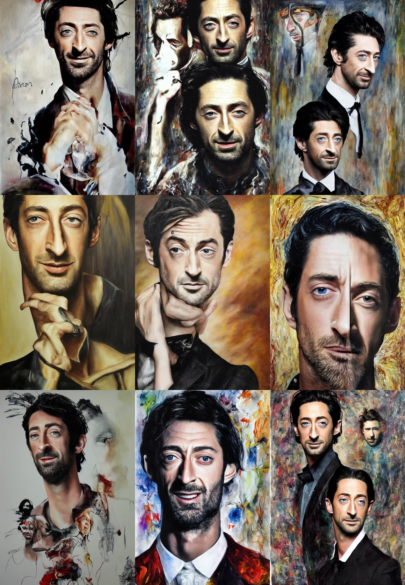 Prompt: high quality high detail portrait adrien brody mix chris hemsworth with painting by dali