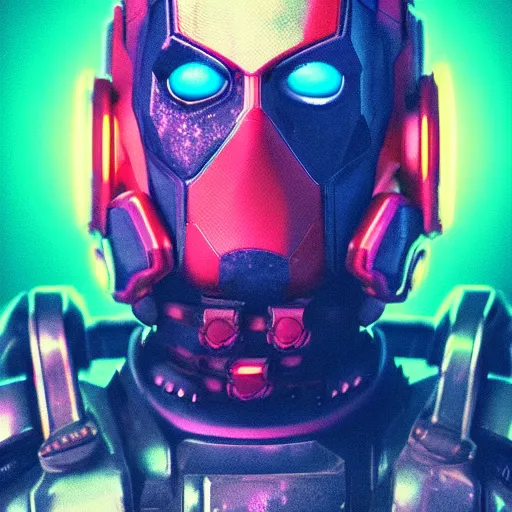 Prompt: cyberpunk concept cool deadpool warrior bot, cinema 4 d, galaxy, ufo, space sci - fi, wearing vr goggles, illustration, portrait, pastel neon textured background night, trending on artstation, greg rutkowski, octane rendered, 1 2 k, detailed,