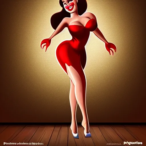 Prompt: jessica rabbit dancing in the spotlight. photorealistic. high details