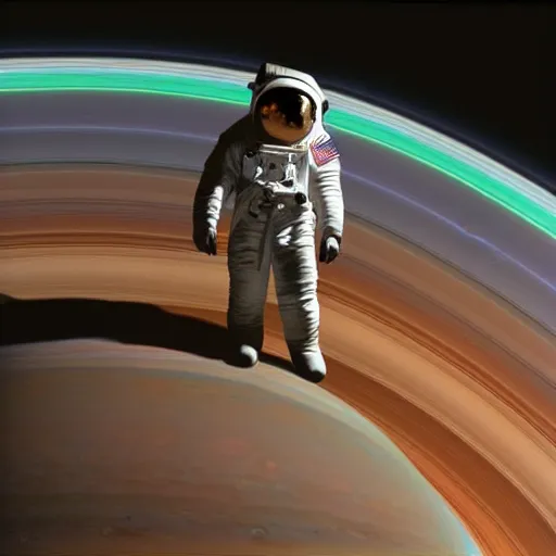 Prompt: a gigantic astronaut sitting on top of a planet. saturn rings. space photography. detailed. intricate. photorealism W-1024