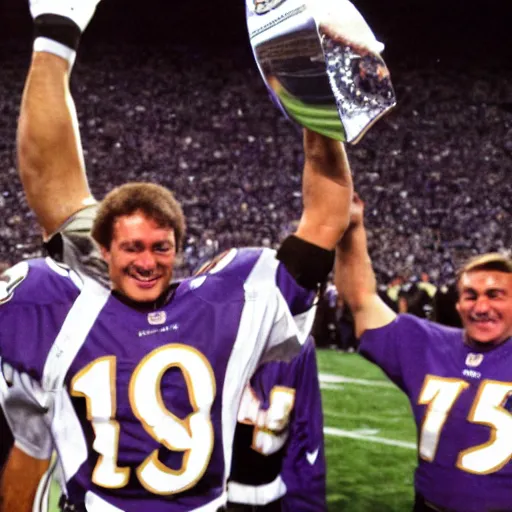 Image similar to chuck clark of the baltimore ravens, chuck clark's face, holding the lombardi trophy