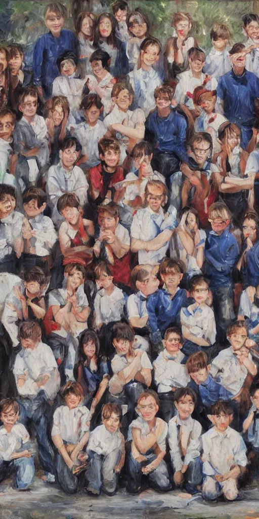 Prompt: oil painting scene from photographer takes group school photo by kim jung gi