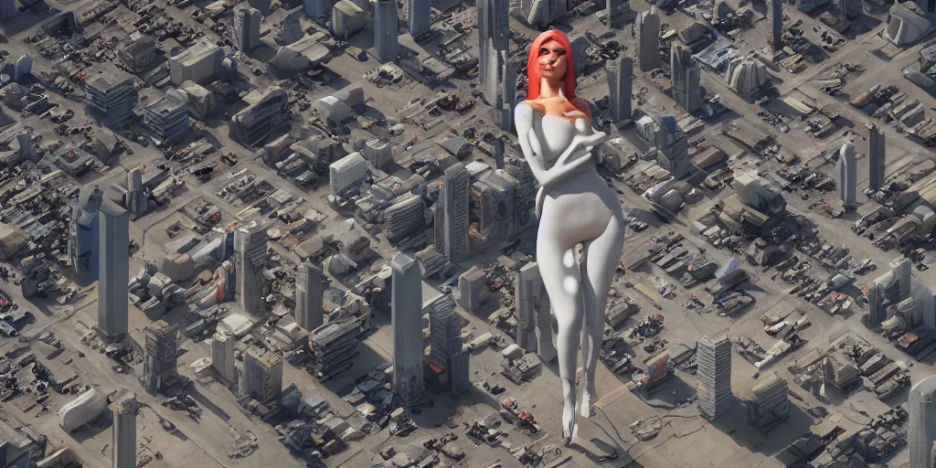 Prompt: aerial view of a dystopian kylie jenner statue in the middle of los angeles, orwellian, by neil blevins, high detail, digital art, pop art style, death stranding art style, cinematic lighting, artstation, cgsociety, unreal engine 5 render, octane render, 3 5 mm film grain