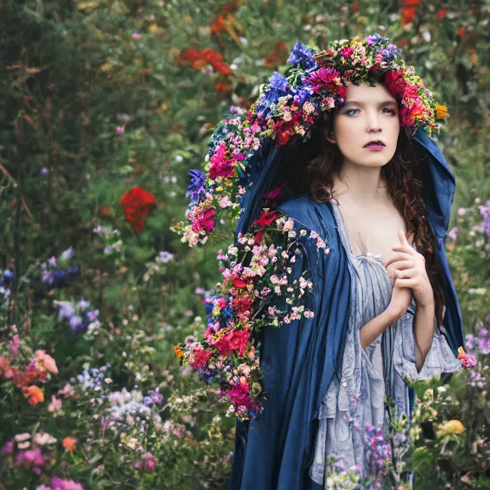 Prompt: a banshee wearing a cloak made of flowers, by Omar Z. Robles, CANON Eos C300, ƒ1.8, 35mm, 8K, medium-format print