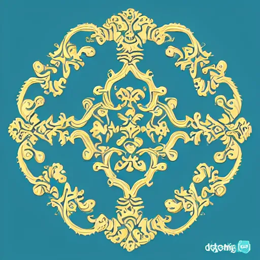 Prompt: ornate rococo embroidery pattern design bordering a box, flat clean lines, made in illustrator