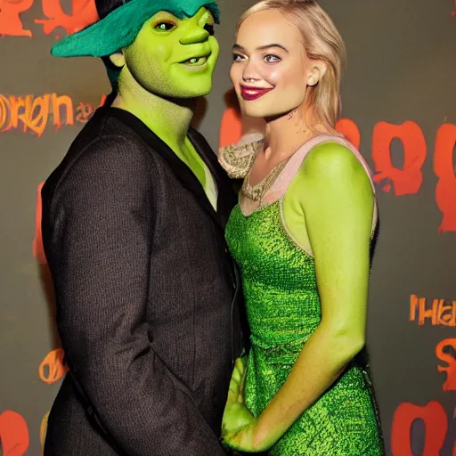 Image similar to Margot Robby dressed as Shrek