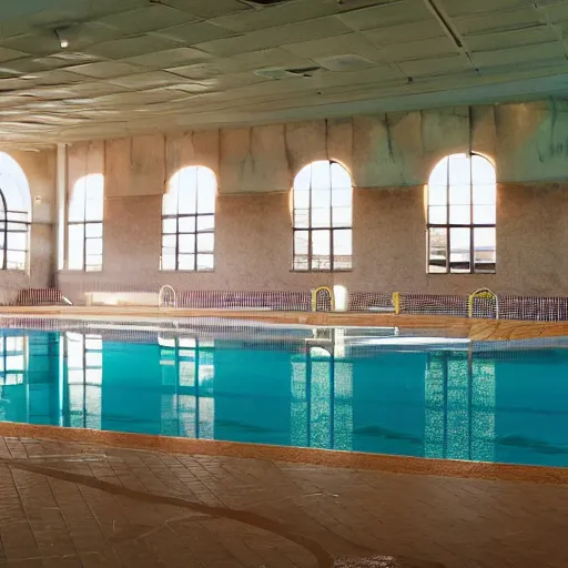 Prompt: empty indoor swimming pool shot