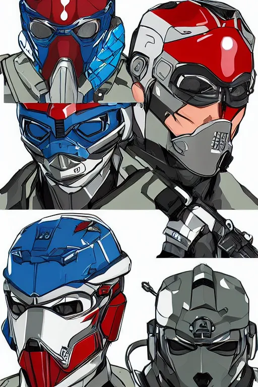 Image similar to ranger power colored mecha ninja mask helmet metal gear solid artic suit swat commando snyder zack and swanland raymond and pennington bruce