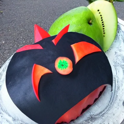 Image similar to batmobile fruit and melon carving