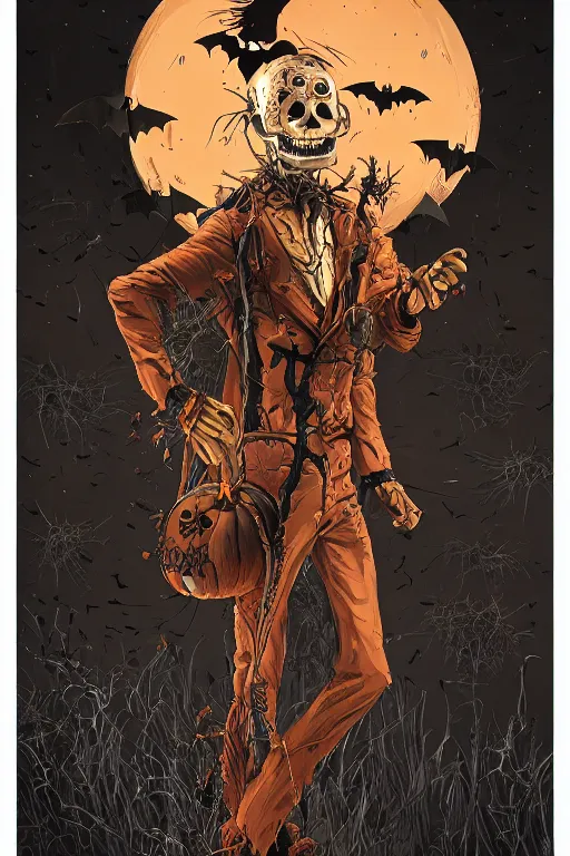 Image similar to a scarecrow with jack - o - lantern head, full body, big two toned eyes, halloween, horror, intricate details, cinematic, epic, realistic, anatomy, tomer hanuka, uplight, artstation, photorealistic, scary