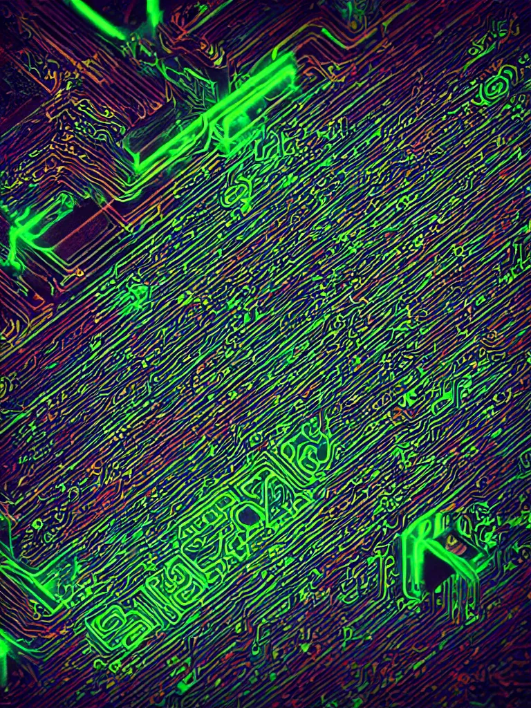 Image similar to neon lit printed circuit board by disney concept artists, blunt borders, rule of thirds