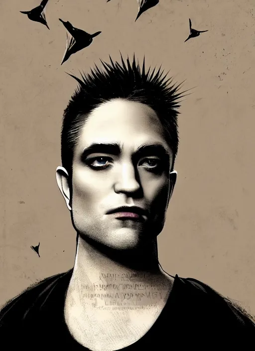 Image similar to well - shaven robert pattinson, black outfit, cape, in the style of tom bagshaw, sandman, misty endless dream cinematic background, netflix sandman