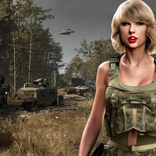 Image similar to Taylor Swift in Call of Duty, 4k