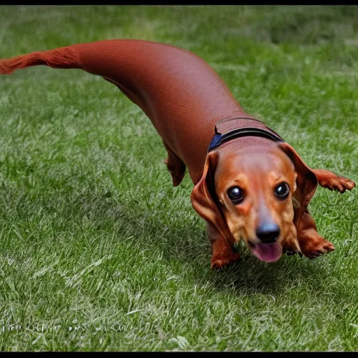 Image similar to dachshund jumping into a portal to another world