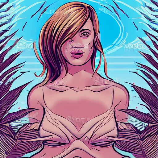 Image similar to alien beautiful hybrid woman laying on beach highly detailed vector art cell shaded pretty ilya kushinov