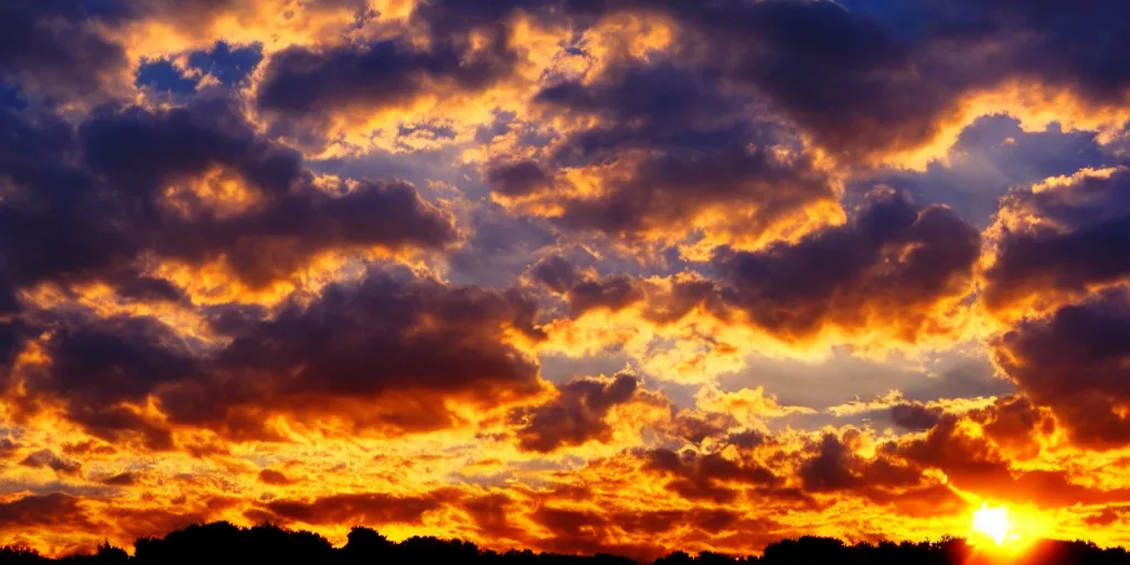 Image similar to realistic sunset with clouds, hyperrealistic, photograph, 35mm, sharp focus