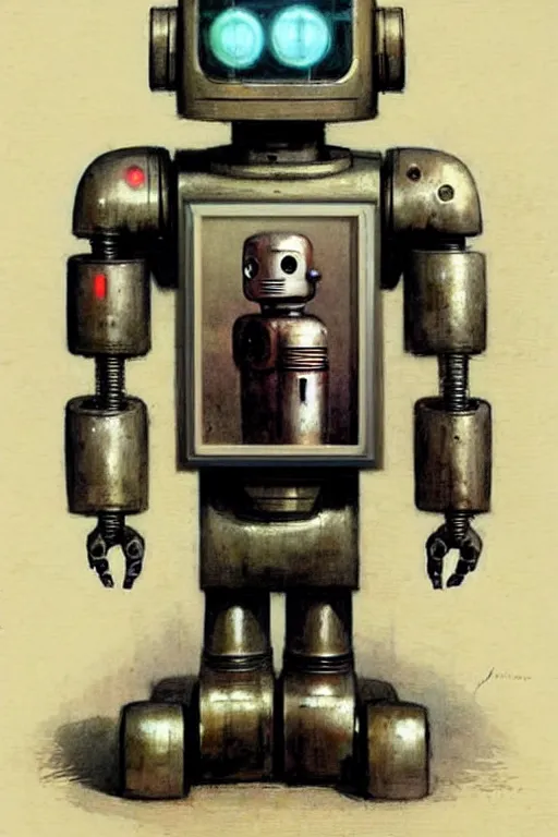 Image similar to (((((1950s servant android robot art . muted colors.))))) by Jean-Baptiste Monge !!!!!!!!!!!!!!!!!!!!!!!!!!!