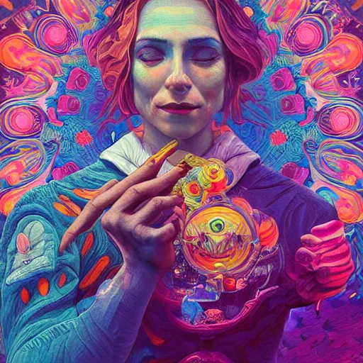 Image similar to An extremely psychedelic experience, colorful, surreal, dramatic lighting, cosmonaut, LSD, face, detailed, intricate, elegant, highly detailed, digital painting, artstation, concept art, smooth, sharp focus, illustration, art by Sam Spratt, Dan Mumford, Artem Demura and Alphonse Mucha