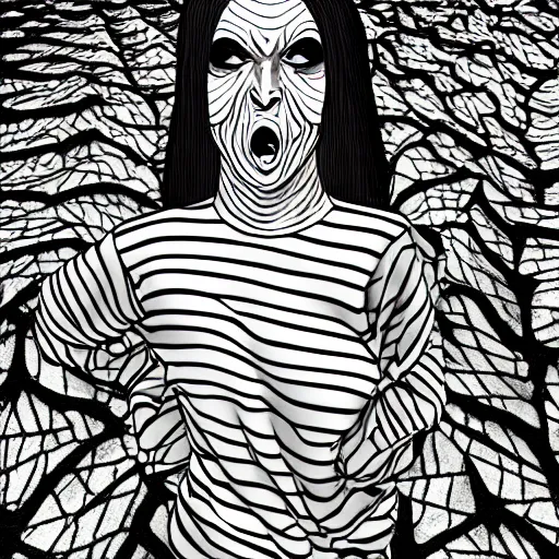 Image similar to a distorted and disfigured woman, in the style of junji ito