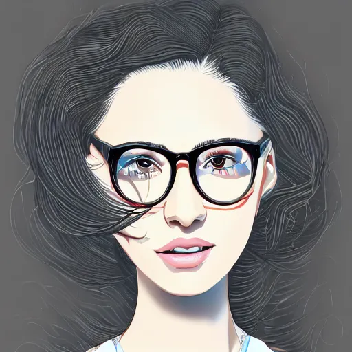 Prompt: a portrait of a girl with rounded glasses and inside the glasses glass there is a fish tank digital art, trending on art station, high detailed