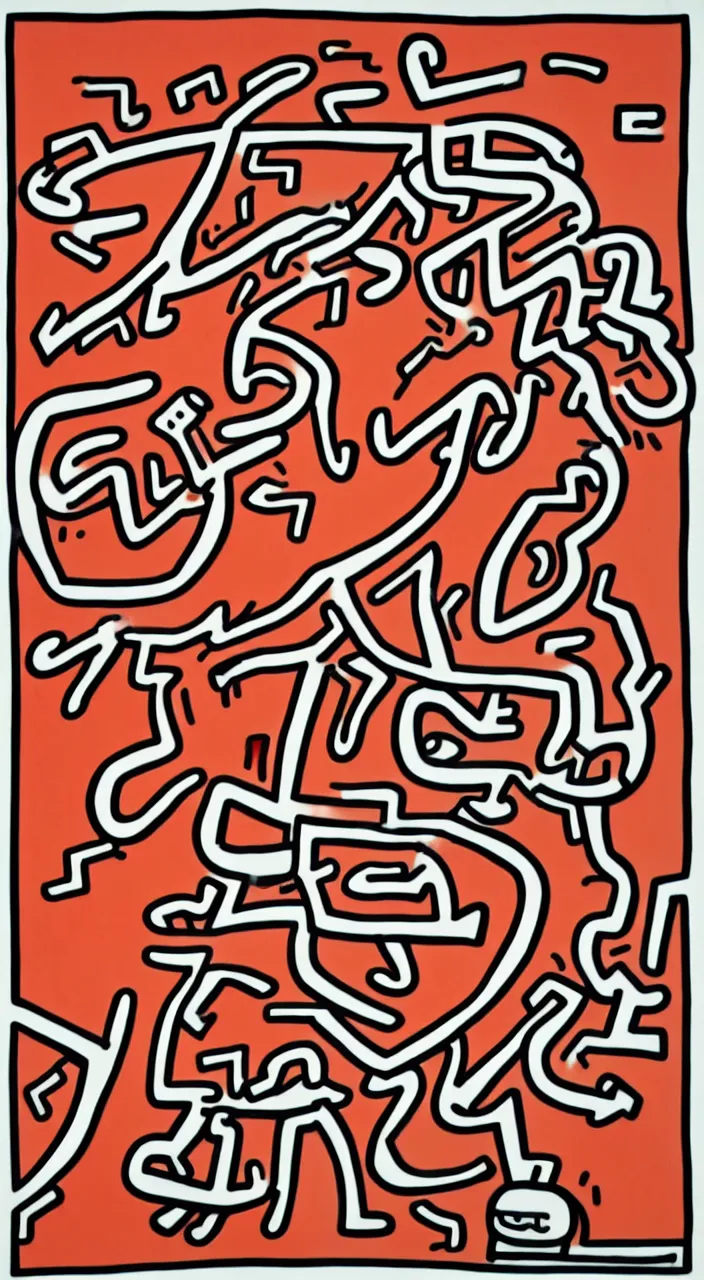 Image similar to line portrait of larry david eating a bagel by keith haring. hyper - realistic, 8 k, hd