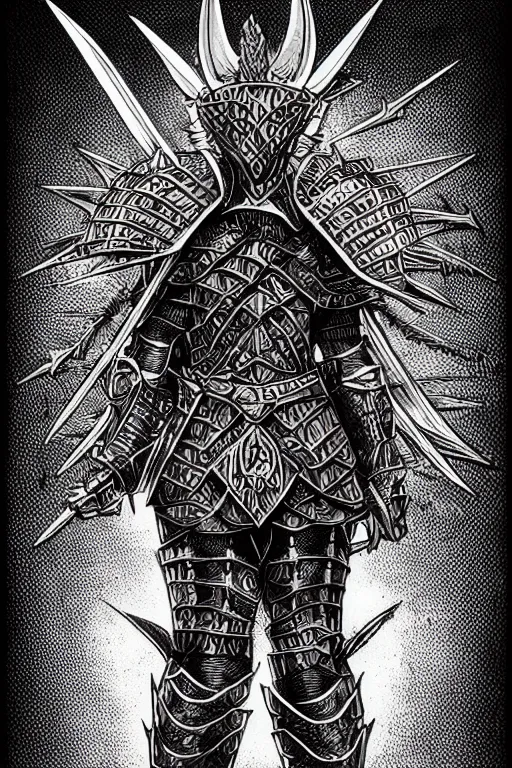 Image similar to thistle armoured warrior, symmetrical, highly detailed, digital art, pointy themed armour, sharp focus, trending on art station, kentaro miura manga art style