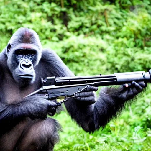 Image similar to silverback gorilla holding an AK-47