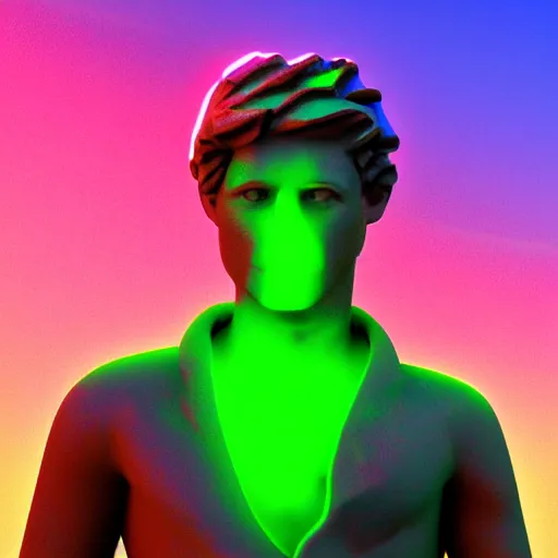 Prompt: the statue of david with a neon ring around the head in a synthwave, digital art, 3d render