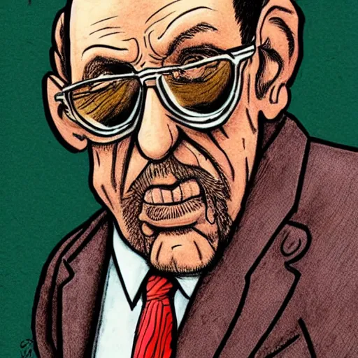 Prompt: The Artwork of R. Crumb and his Cheap Suit Frank Costello, pencil and colored marker artwork, trailer-trash lifestyle