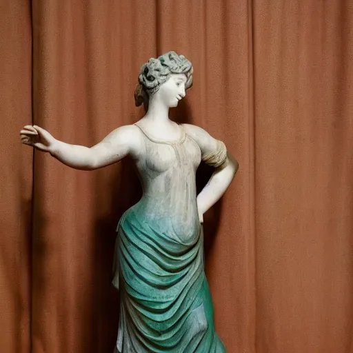 Image similar to a portrait of a marble statue of a woman dancing, wearing a beautiful dress