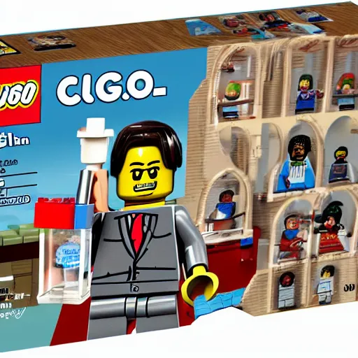 Image similar to a jonestown lego set with jim jones holding coolaid