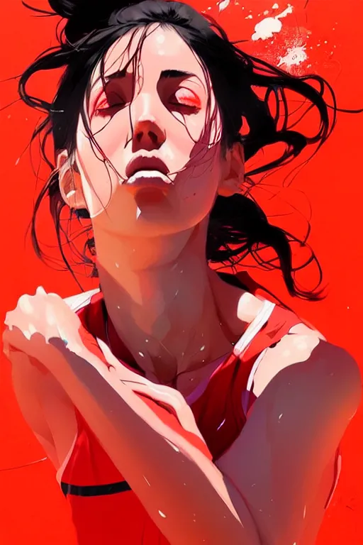 Image similar to a ultradetailed beautiful panting of a woman dribbling a basketball, by conrad roset, greg rutkowski and makoto shinkai, trending on artstation