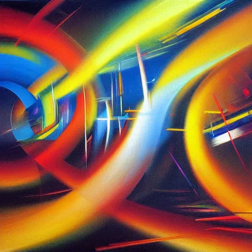 Image similar to abstract art representing momentum, oil painting by john berkey and gabriel dawe, masterwork