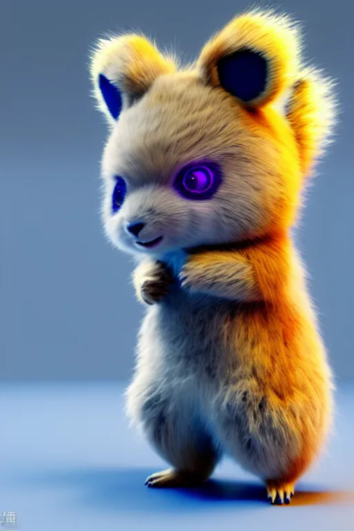 Image similar to high quality 3 d render cyberpunk very cute multicolor fluffy! quokka hybrid, highly detailed, vray smooth, in the style of detective pikachu, hannah yata charlie immer, dramatic blue light, low angle, uhd 8 k, sharp focus