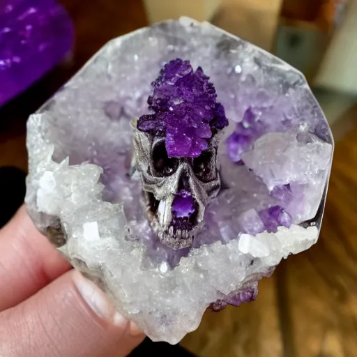 Image similar to dragon skeleton in an amethyst geode (((in an amethyst geode)))