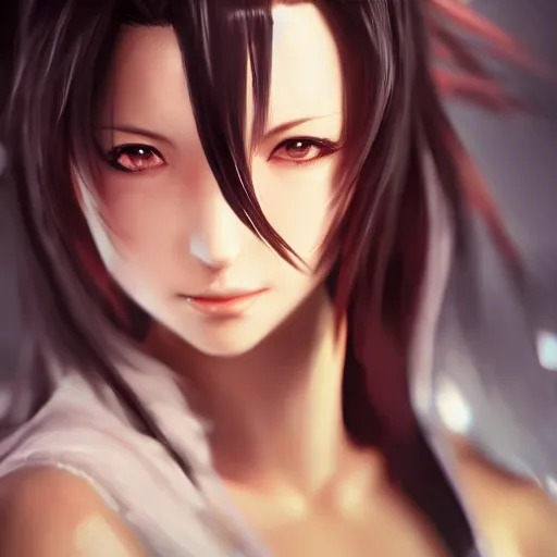 Image similar to head and shoulders of tifa lockhart by wlop, rossdraws, mingchen shen, bangkuart, sakimichan, yan gisuka, jeongseok lee, artstation, 4k