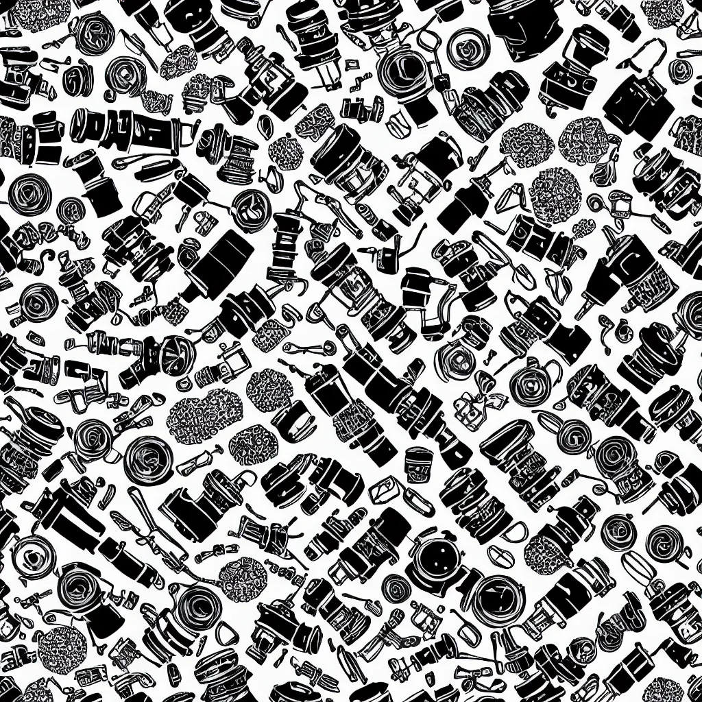 Image similar to seamless pattern showing microscopes. black and white, drawing, white background, seamless, ornament.