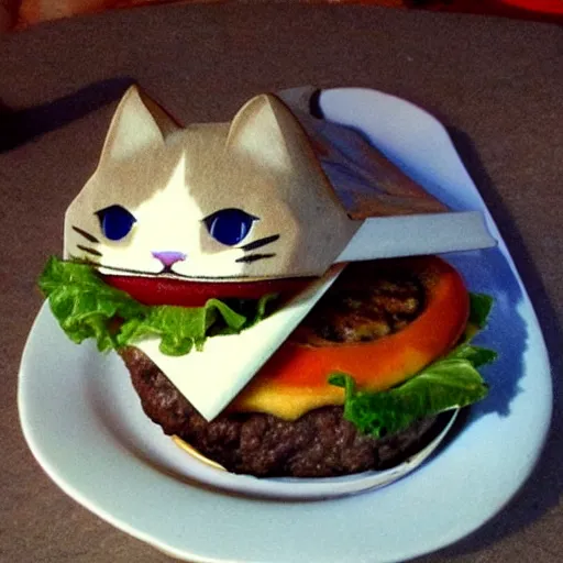 Image similar to anamorphic half cat, half burger